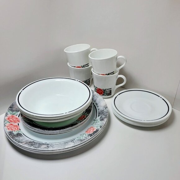 Vintage Corelle by Corning Silk & Roses dinner set of 20 Pcs, Almost complete - Picture 2 of 14